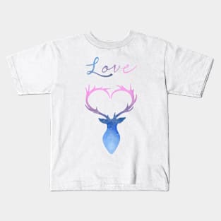 Love heart antlers watercolor deer Kids T-Shirt